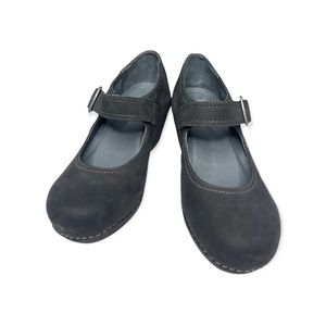 Dansko Womens Sandra Mary Jane Wedge Black Suede Size 38